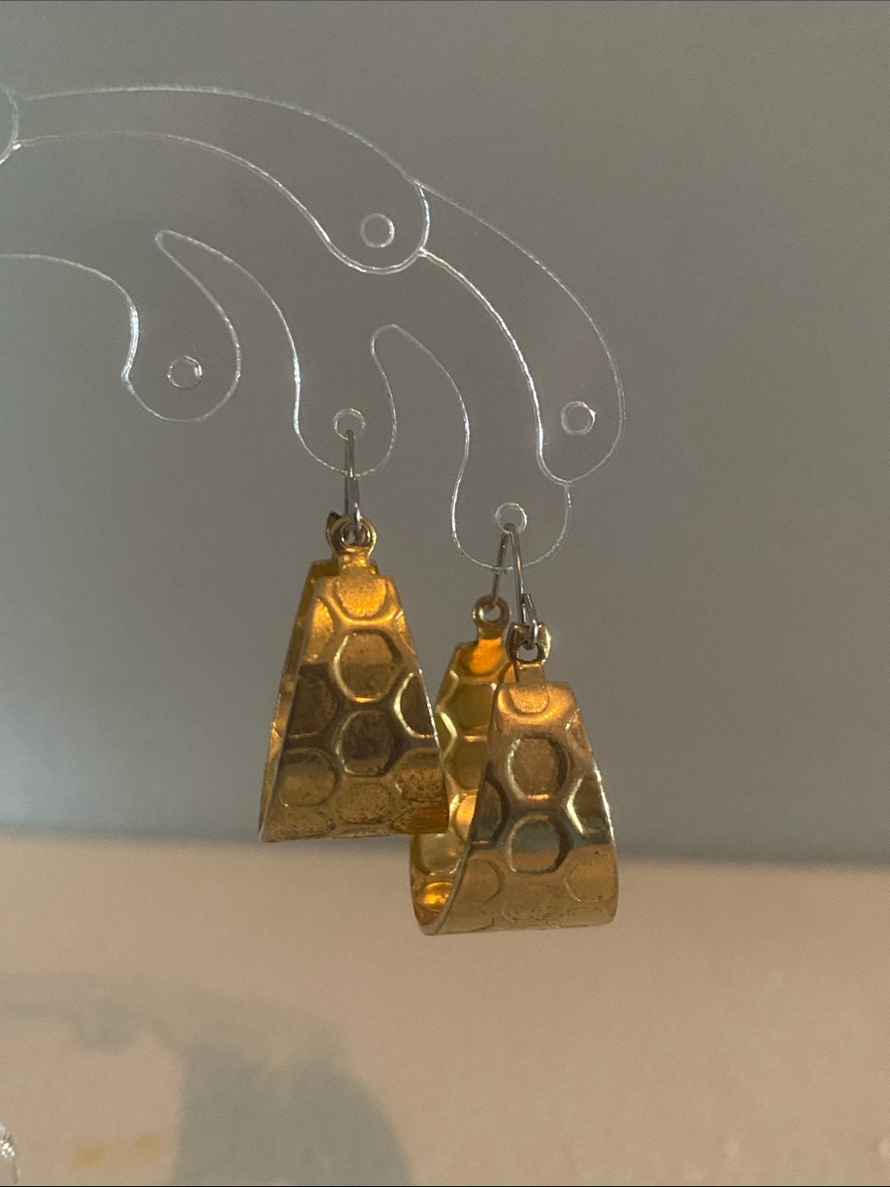 VINTAGE Gold Honeycomb Textured Hoop Earrings